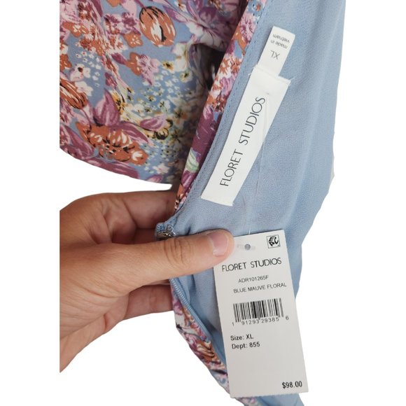 Floret Studios Floral Print Empire Waist Maxi Dress Women's XL Puff Sleeve - Picture 10 of 16